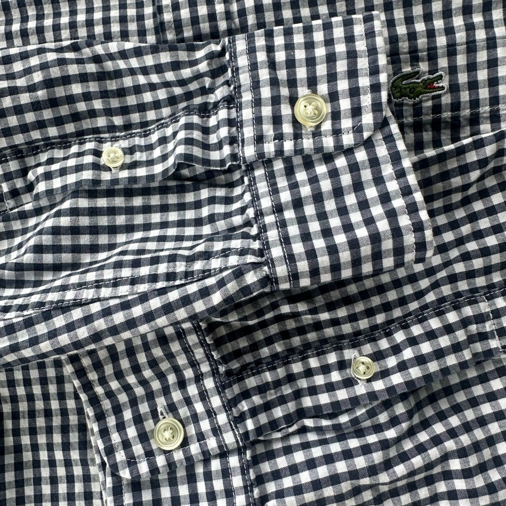 LACOSTE 🐊 Men’s Navy & White Gingham All Cotton Button Down Shirt - Size MED - Picture 7 of 15